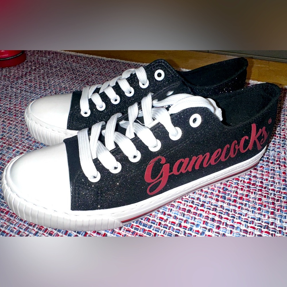 Foco South Carolina Gamecocks NCAA Ladies Black Sparkle Low Canvas Sneaker 9 NEW
